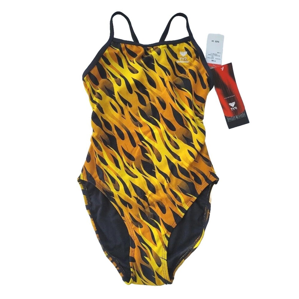 TYR Female Durafast Elite Inferno Crossfit Swim TNFN7A Flames, Sz 34 (Small, 8)